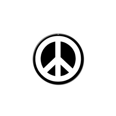 Peace Sign Metal Lapel Pin / Hat Pin - White On Black - 3/4" Diameter