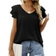 thumbnail image 1 of Luxtrada - Camisetas de verano para mujer, con volantes, manga corta, cuello en V, estilo casual, corte holgado (negro, talla S), 1 of 6