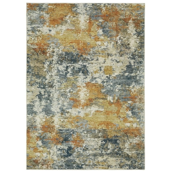 Oriental Weavers Malibu Washable Area Rug - MAL05 - 5' x 7' - in Orange/ Blue - Modern Style, Non-Slip, Stain Resitant, Ultra Low Pile, Bedroom, Office Rug