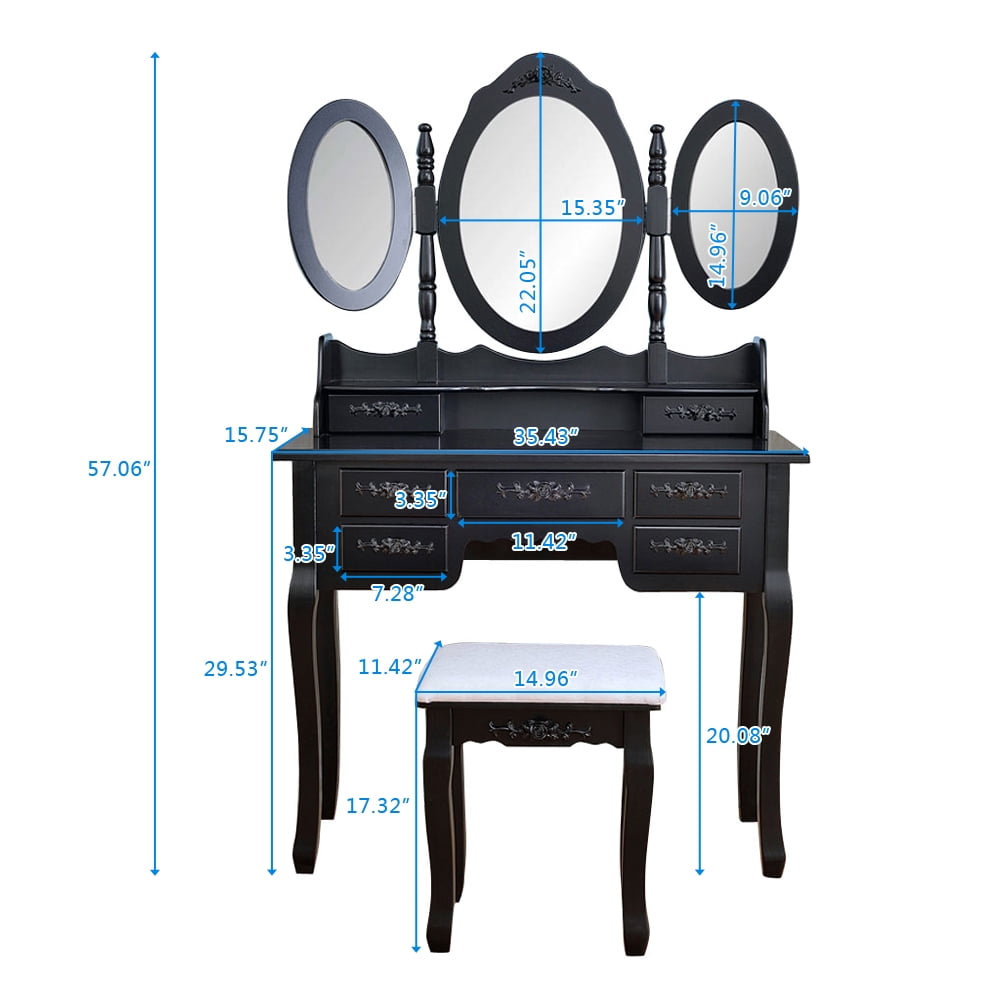 Kepooman Wood Dressing Table, Vanity Table with Tri-Folding Mirror, 7 Drawers & Stool Kepooman Wood Dressing Table, Vanity Table with Tri-Folding Mirror, 7 Drawers & Stool