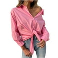 thumbnail image 4 of jsaierl Fashion Women Casual Lapel Long Sleeve Solid Color Shirt Top Single-Breasted Cardigan Blouse, 4 of 9