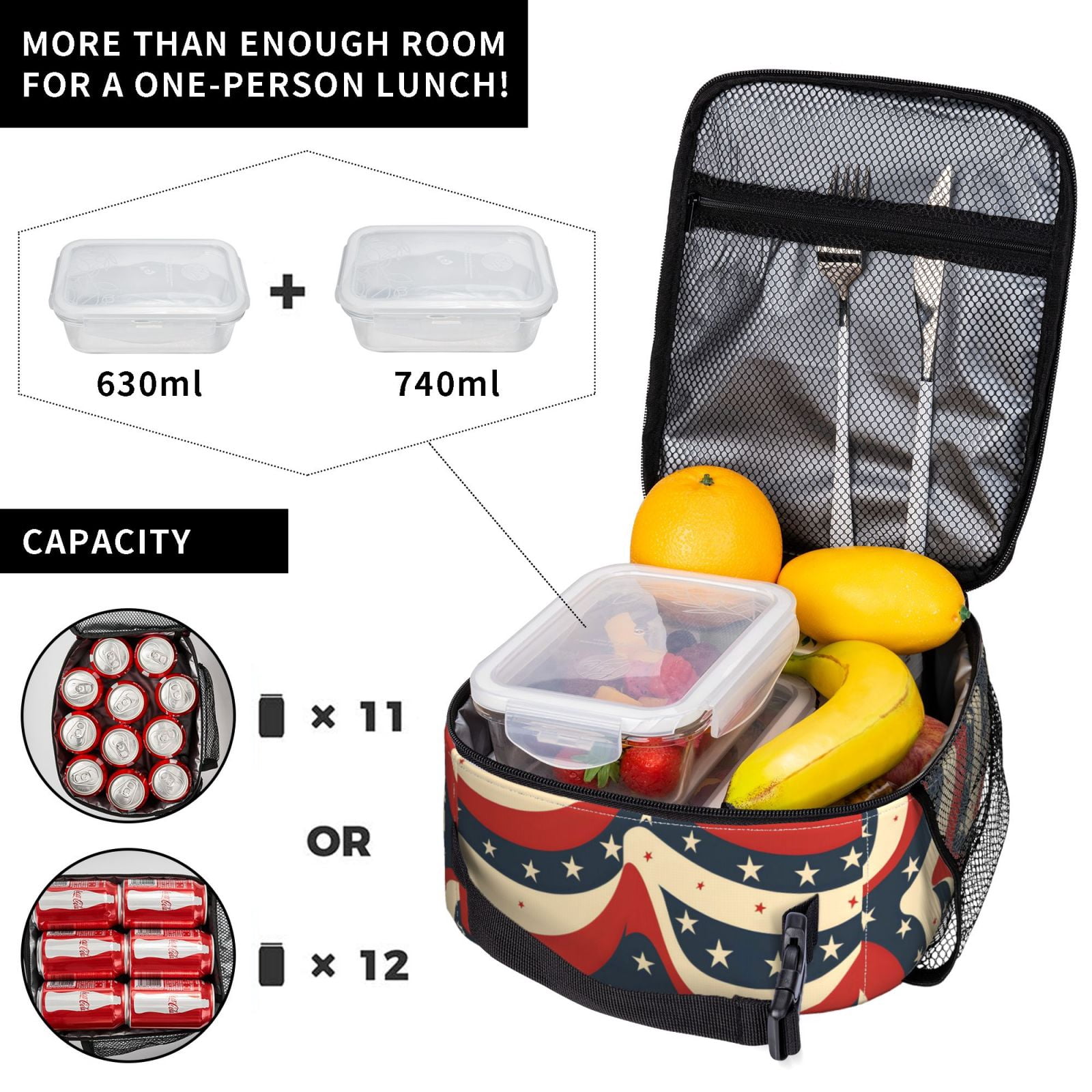 Lunch Bag For Women Men Insulated Portable Lunch Box Bento Box Office Picnic Travel Cooler Bag Independence Day Theme Star (6)