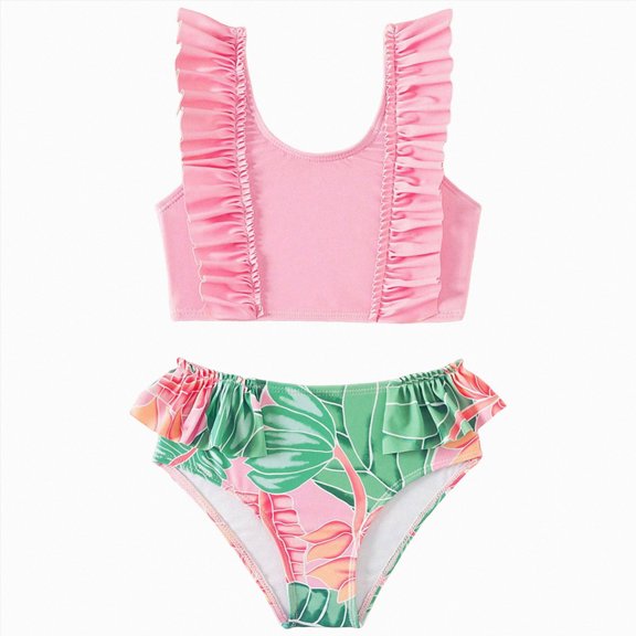 Ymyiu Toddler Bathing Suits Toddler Swimsuit Girl Baby Bathing Suit Ruffle Sleeveless Beach Swimwear with Shorts Two Piece Tankini Set 5T 6T (Pink,5-6 Years)