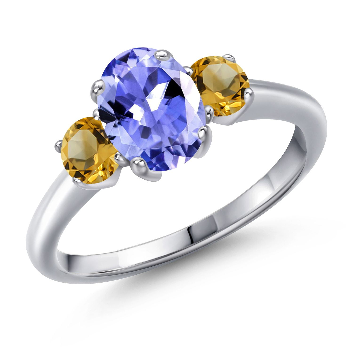 Gem Stone King 1.67 Ct Oval Blue Tanzanite Yellow Citrine 925 Sterling Silver Ring (Size 7)