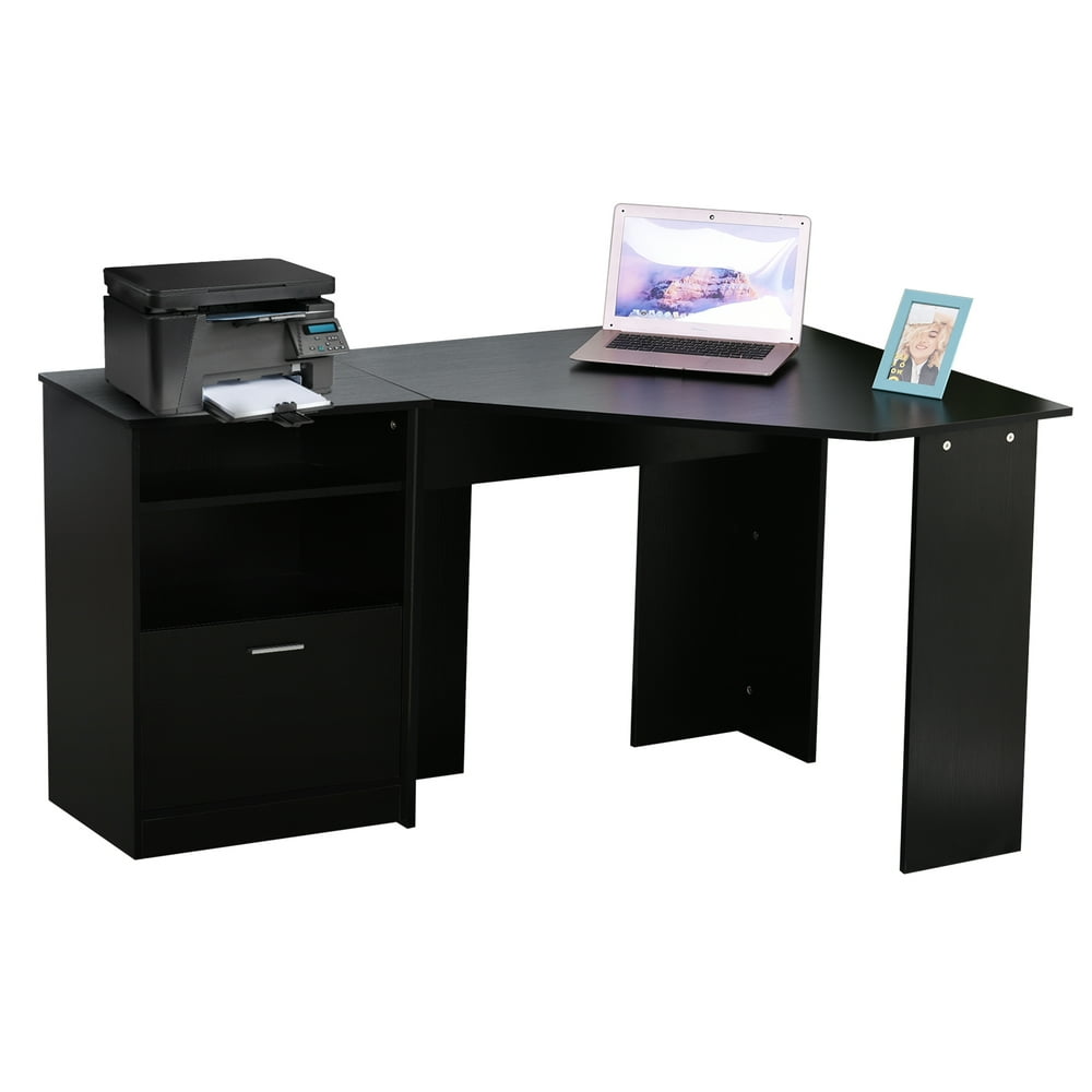 Corner Desk & Storage with Large Surface, Black