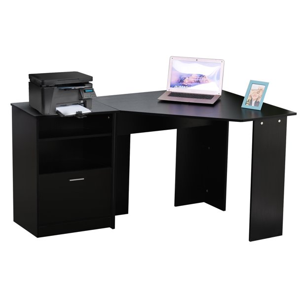 Corner Desk & Storage with Large Surface, Black