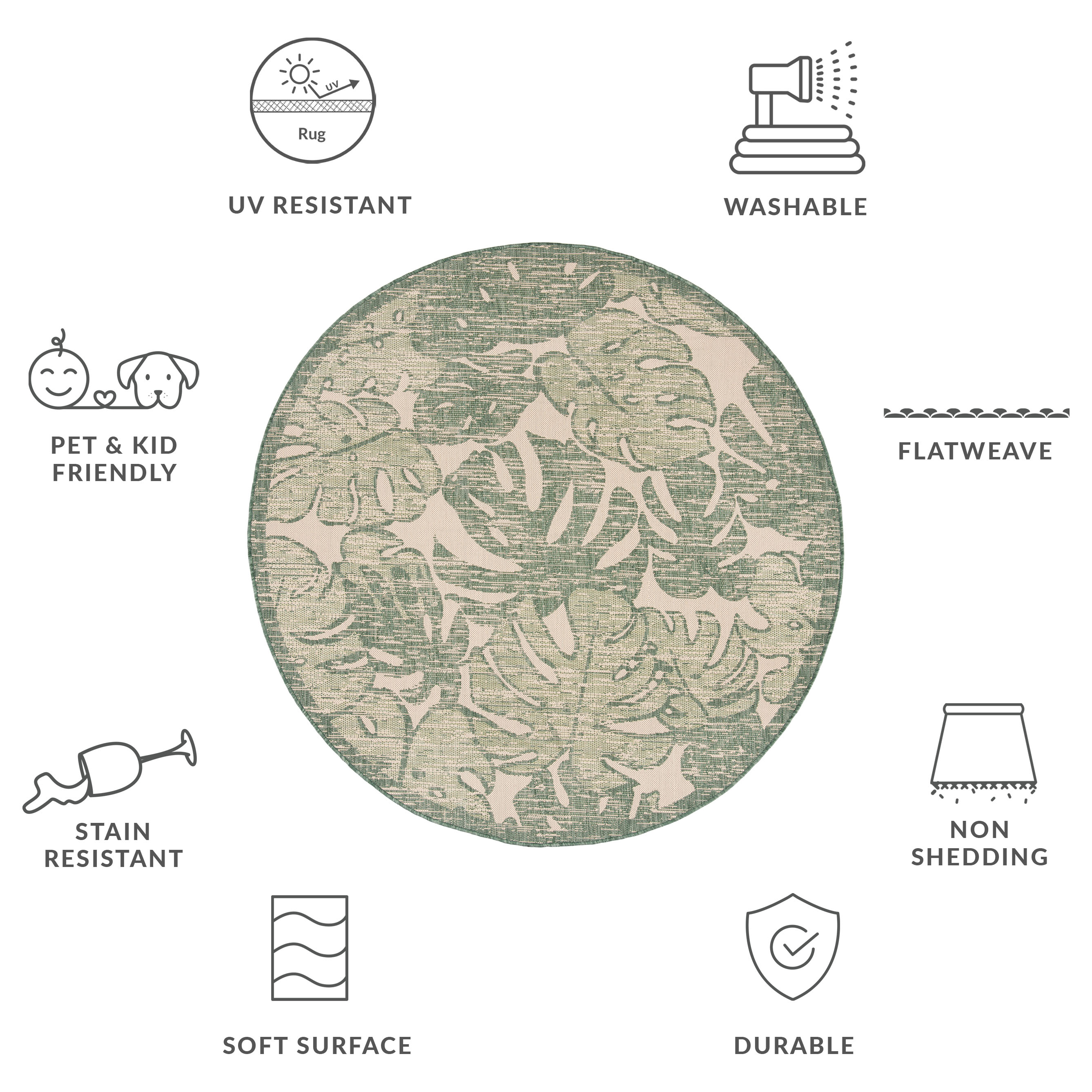 Safavieh Courtyard Ivy Botanical Indoor/Outdoor Area Rug, Beige/Green, 6'7" x 6'7" Round