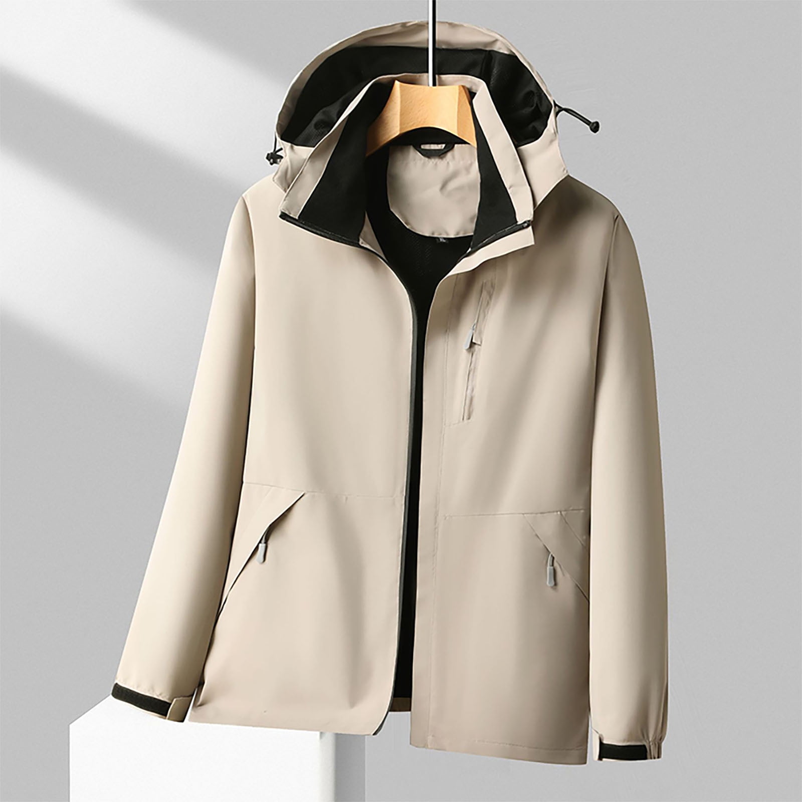 Men Solid-Color Fashionable Zipper Pocket Double-sided Detachable Hat Long Sleeve Hooded Casual Outwear Jacket Mens Tops Casual Stylish Fashion Comfy Rainwaterproof Jacket Men Zip Up jacket