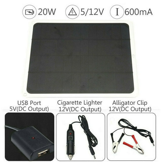 DEBGFS Panneau Solaire 12V 20W Chargeur de Batterie Automobile