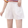 thumbnail image 2 of HAJWOH Girls Athletic Linen Shorts Loose Hiking Cargo Pants Streetwear Casual Elastic Waist Bermuda Shorts, 2 of 3