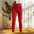 thumbnail image 5 of TEAJOPSUU Womens High Waist Ribbed Leggings Button Front Slim Fit Stretchy Yoga Pants Fall Winter Warm Knitted Tummy Control Leggings Red, 5 of 5