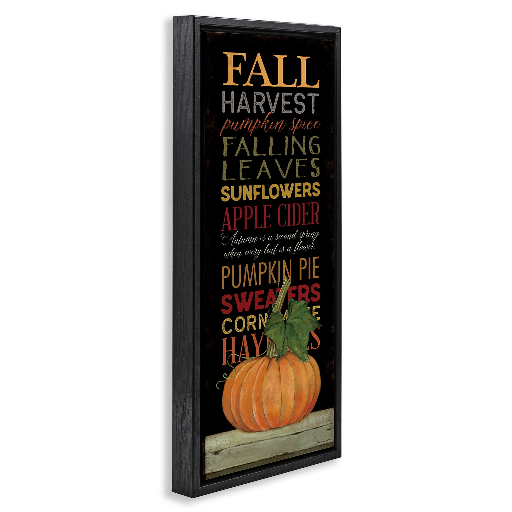 Stupell Industries Fall Harvest Autumn Seasonal Holiday Painting Black Floater Framed Canvas Art Print Wall Art, 11 x 25
