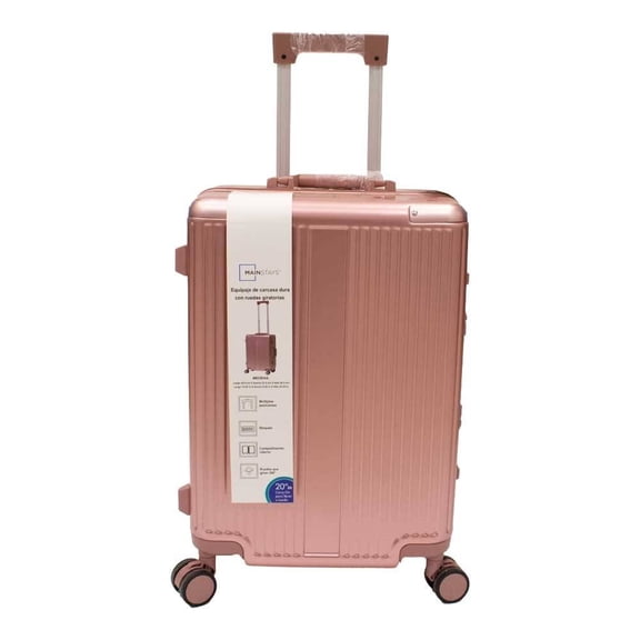Maleta Mainstays Diseño Rígido con Rayas Verticales Rosa Metálico