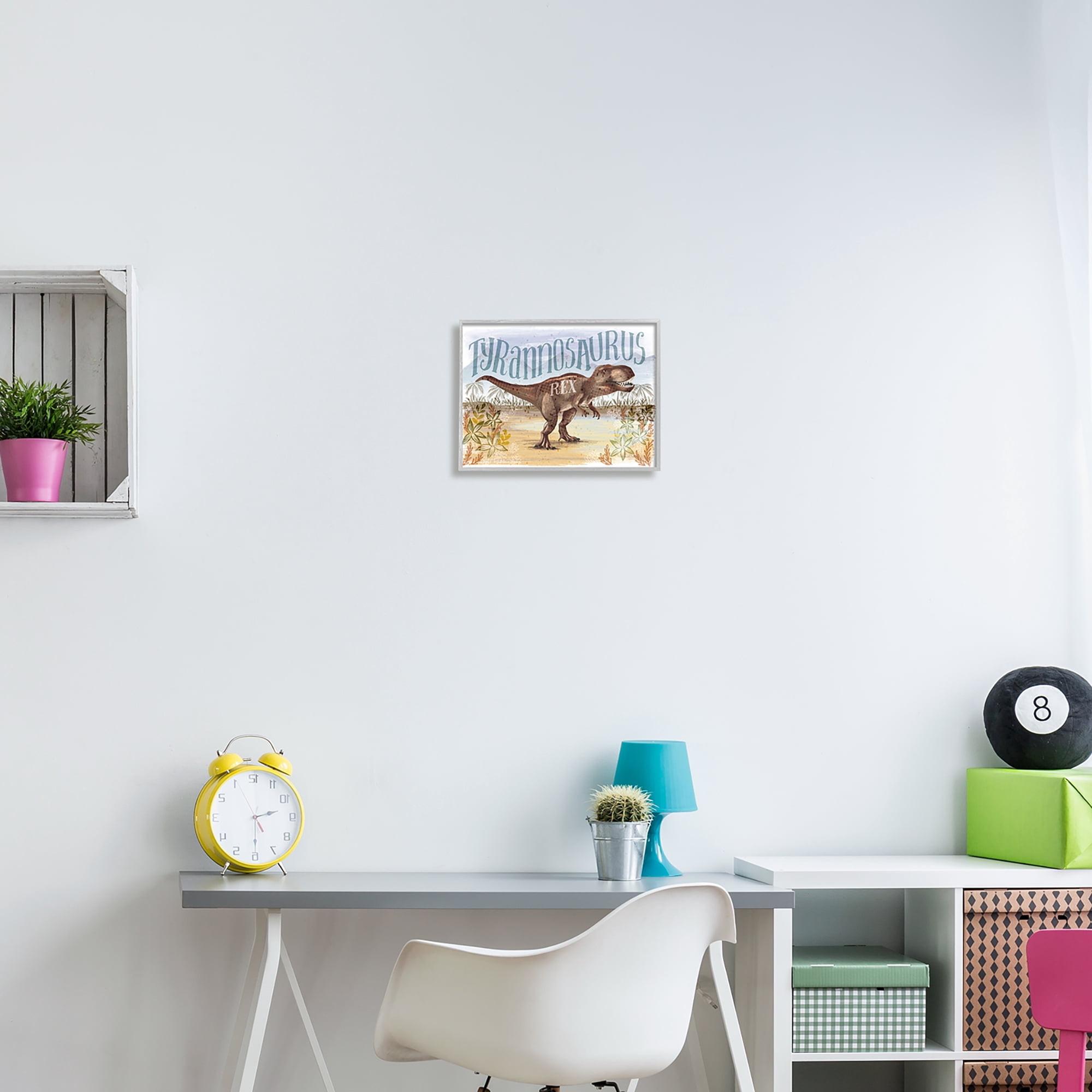 Stupell Industries T-Rex in Nature Animals & Insects Painting Gray Framed Art Print Wall Art, 14 x 11