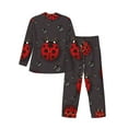 thumbnail image 2 of Kll Red Ladybugs On Dark Background Sleepwear Mens Flannel Pajamas,Long Cotton Pj Set, 2 of 9