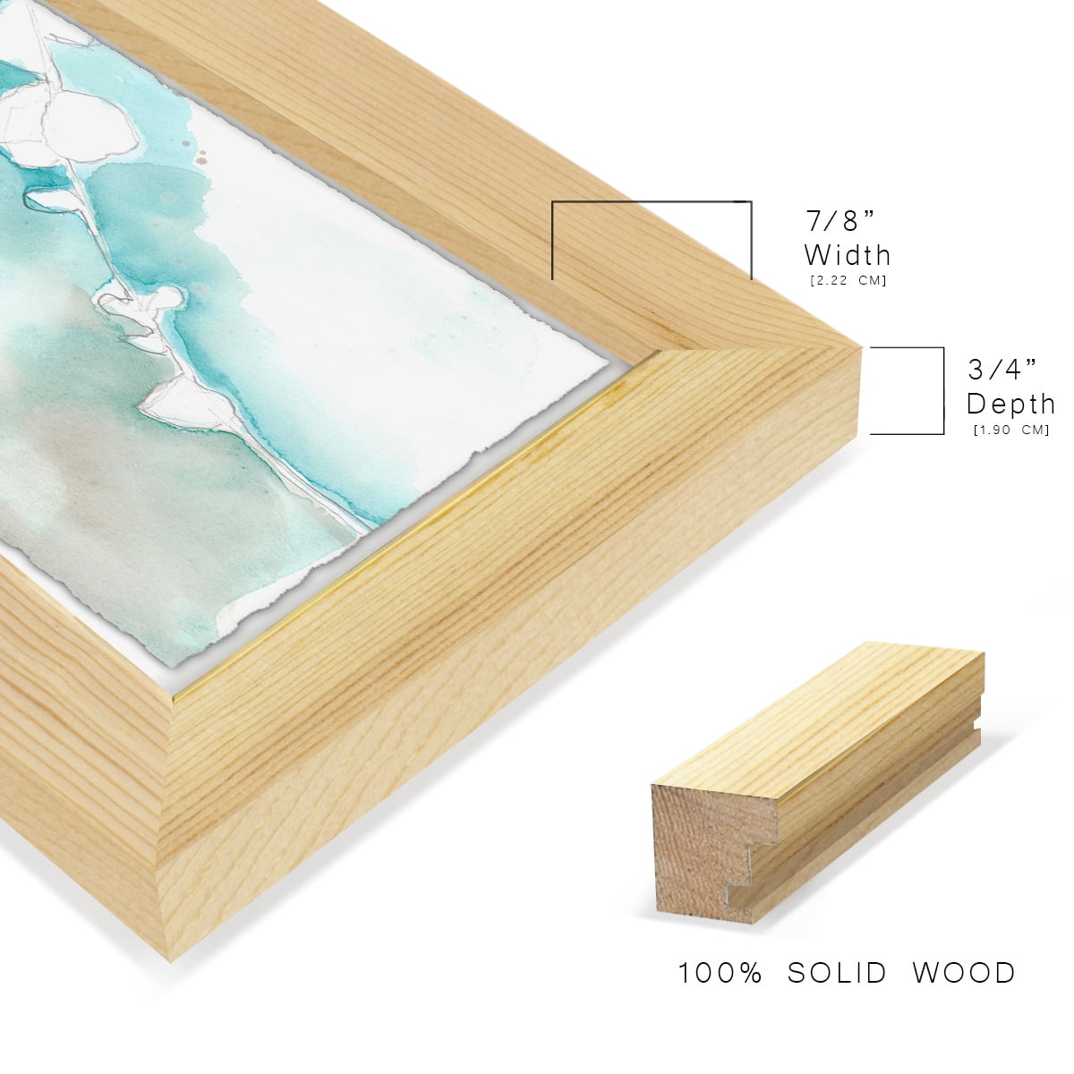 Ginkgo on Dusty Teal VII - Framed Print w/glass - Natural Wood