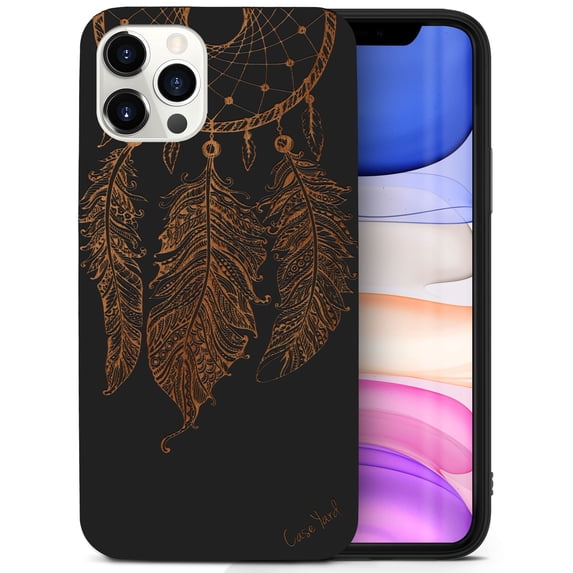 Case Yard Wooden Case for iPhone-12-Pro-Max Soft TPU Silicone cover Slim Fit Shockproof Wood Protective Phone Cover for Girls Boys Men and Women Supports Wireless Charging Dream Catcher Design