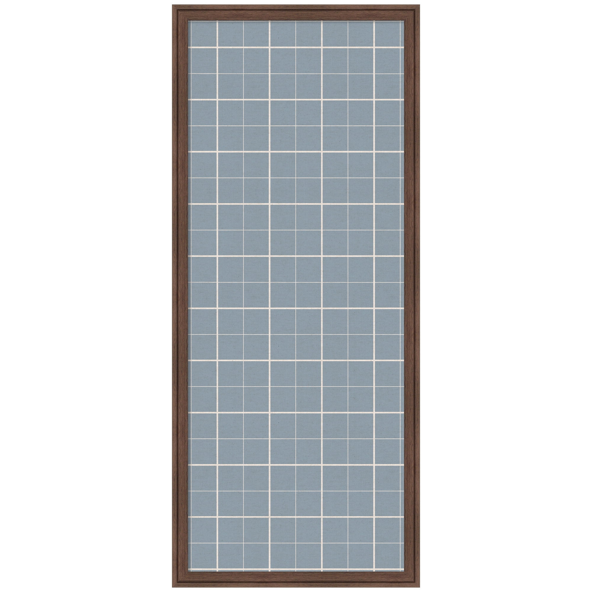 Kate and Laurel Framed Fabric Pinboard 18 x 42, Light Blue Plaid Printed Linen Classic Bulletin Board for Use as a Vision Board or Wall Organization, Florence Medium Brown Frame