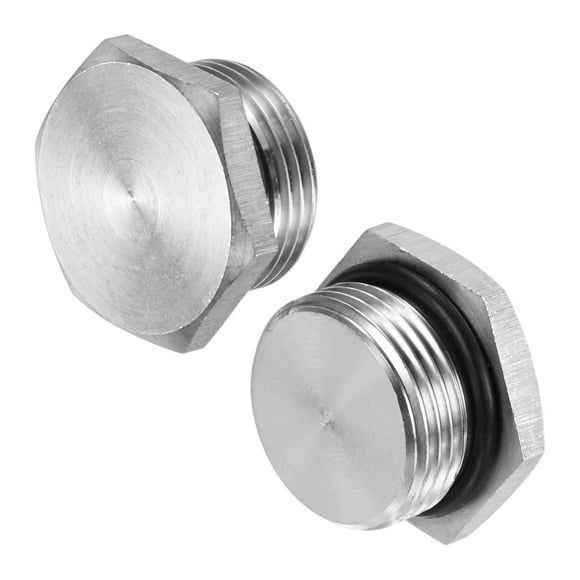Juego de 2 tapones de tubo de rosca hexagonal exterior, M22x1.5mm macho, tapón de rosca sólida de acero inoxidable 304 con anillo de sellado