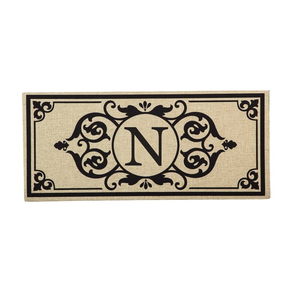 Evergreen,Sassafras Mat Set,Sassafras Switch Mat Size: 22"W x 10"H, Black Scroll Sassafras Mat Tray: 30"W x 18"H, Cambridge Monogram Burlap , Letter N