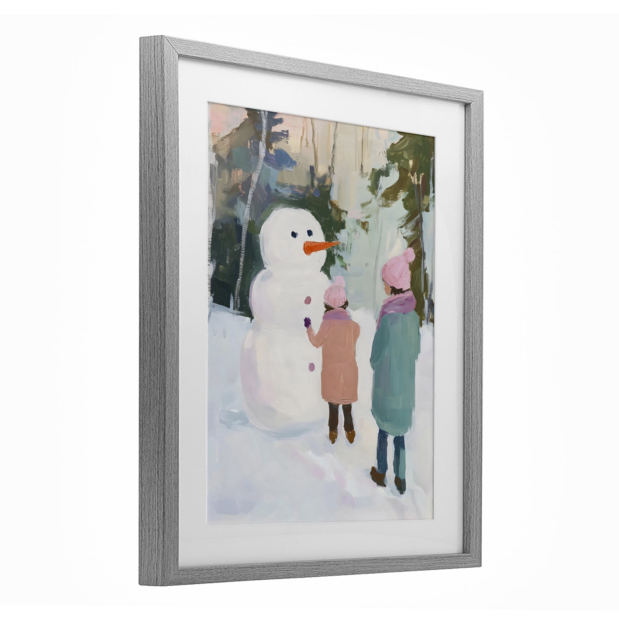 Stupell Industries Two Girls With Snowman Gray Framed Print Under Glass, design by The Prints Vibe