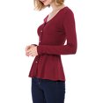 thumbnail image 5 of INSPIRE CHIC Women's Peplum Sweater V Neck Long Sleeve Ribbed Knit Tops M Burgundy, 5 of 9