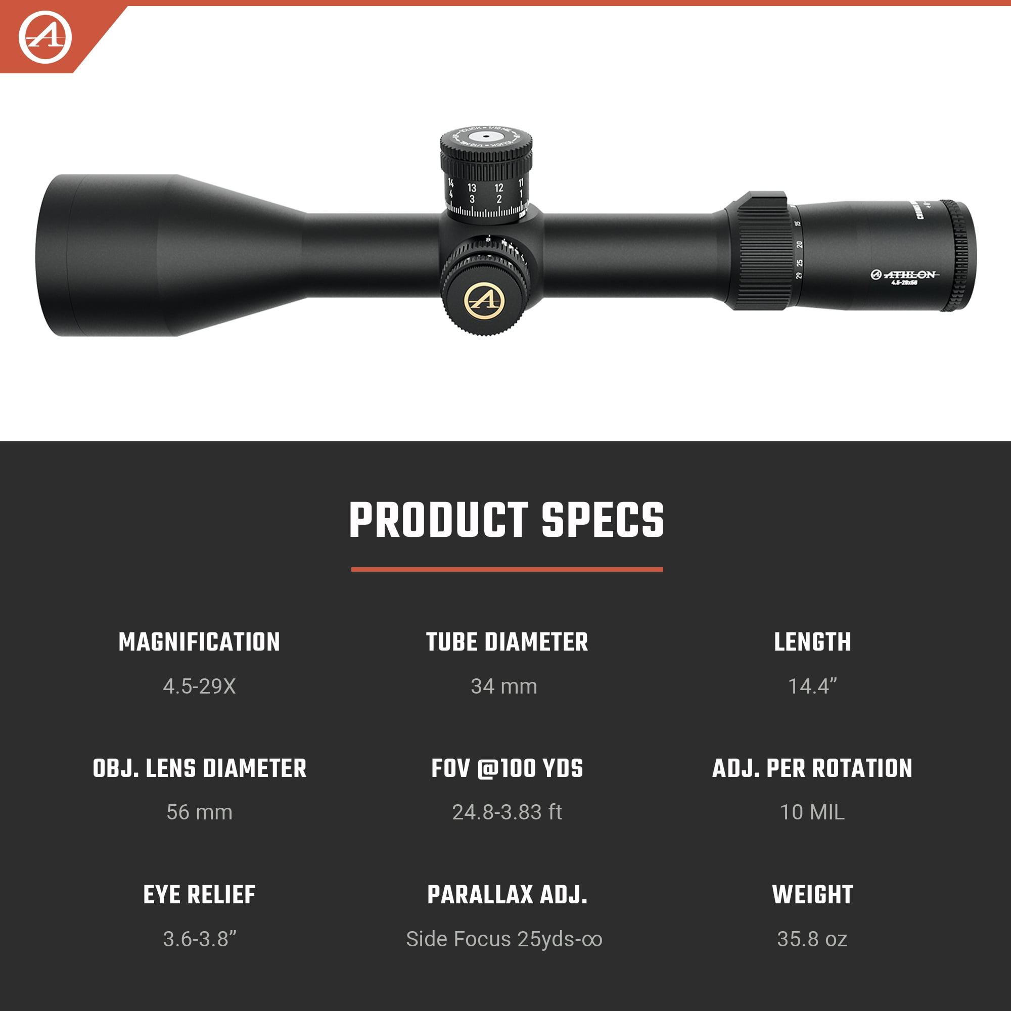 Athlon Optics Cronus BTR Gen 2 Rifle Scope 4.5-29x 56mm Illuminated APRS1 MIL Reticle Matte Black