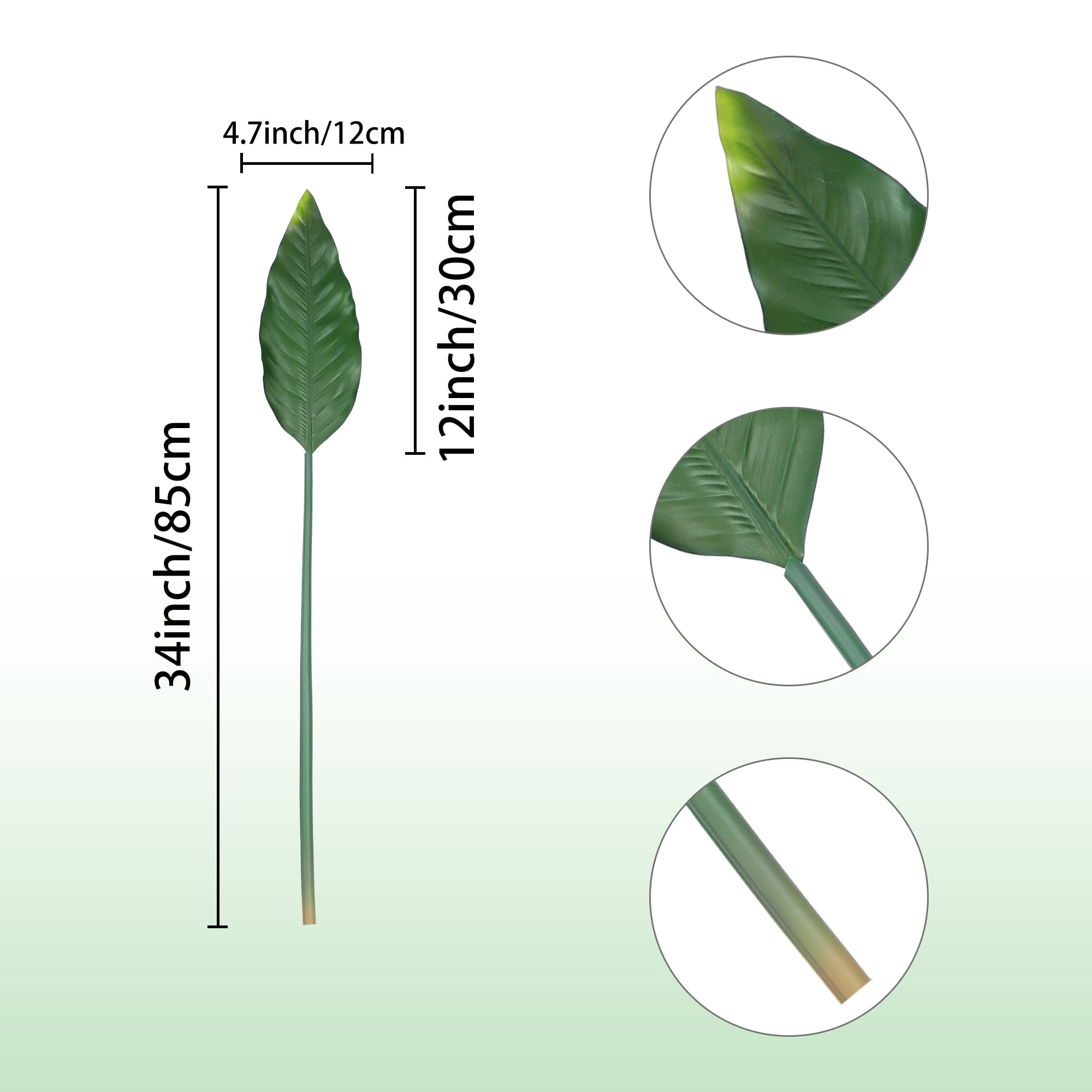 Unique Bargains 10 Pack Artificial Leaves Plants Fake Stem Leaf Branches Green Banana Leaves 34"