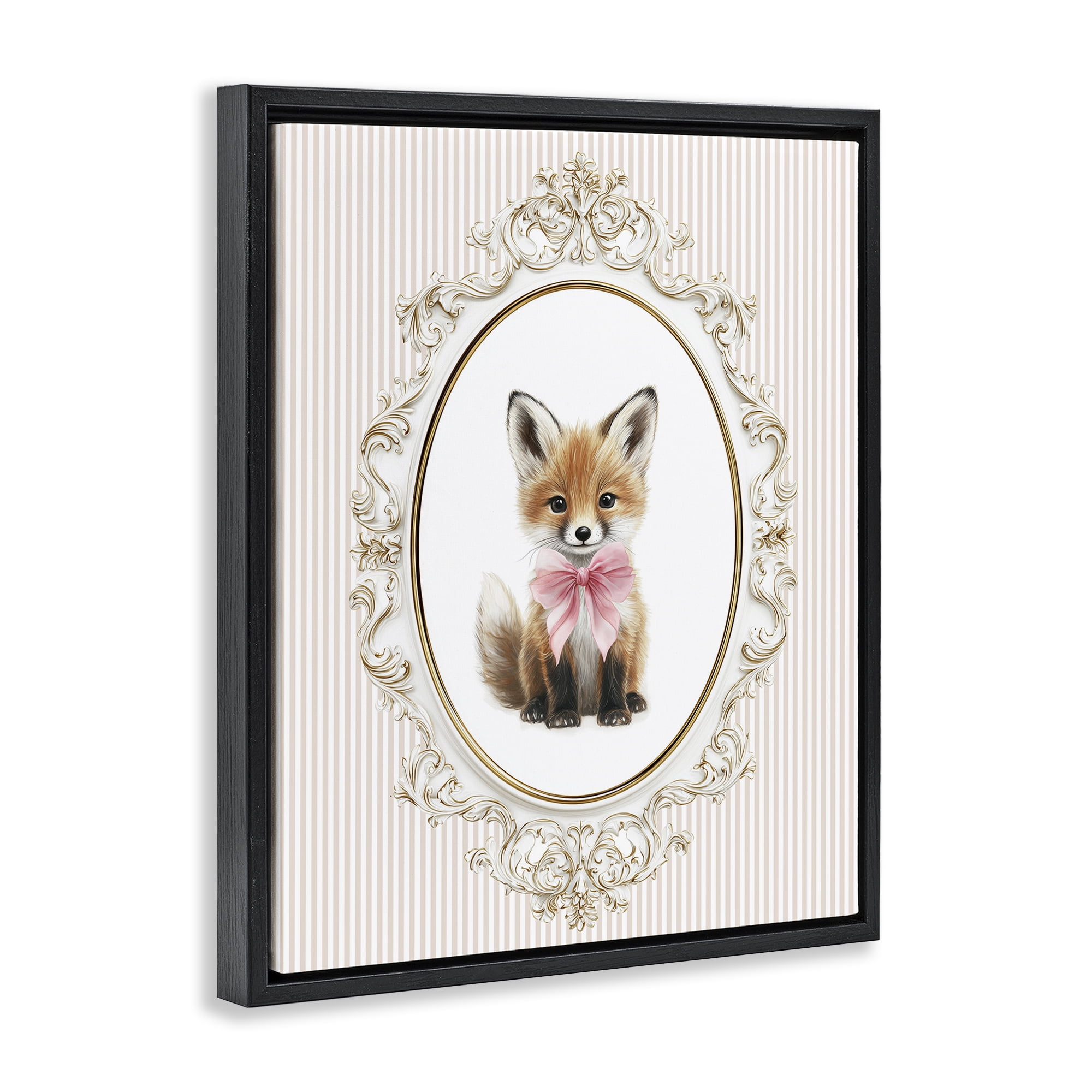 Stupell Industries Vintage Baby Fox Black Framed Floater Canvas Wall Art, design by Christine Simpson Art
