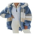 thumbnail image 1 of Womens Long Sleeve Outerwear Hoodie Patchwork Coat Fleece Zip Overcoat Plus Size, 1 of 2