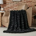 thumbnail image 4 of Faux Fur Blanket - Black Twin Size, Big Bubble Rabbit Fluff, 60x80 Inches, 4 of 10