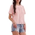 thumbnail image 4 of INSPIRE CHIC Short Sleeve Shirts for Women Ruffle Peter Pan Collar Button Down Cotton Blouse Casual Summer Tops S Pink, 4 of 5