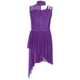 thumbnail image 2 of iixpin Girls Lyrical Dance Dress Floral Lace Sleeveless Irregular Leotard Dress Rhinestones Ballet Dancewear Purple 16, 2 of 4