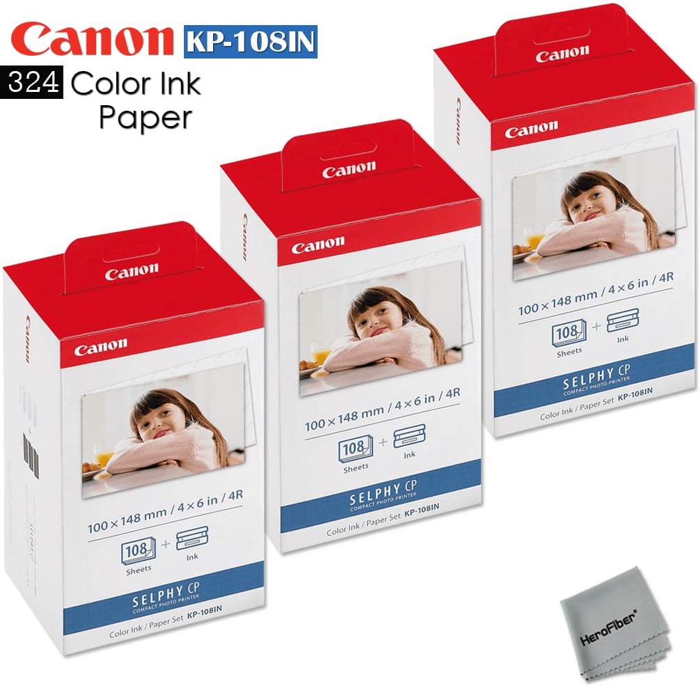 Ink Toners for Canon Selphy CP1300 HeroFiber Gentle Cleaning Cloth cp770 and cp760 Selphy CP900 Canon KP-108IN / KP108 Color Ink Paper Includes 108 Ink Paper Sheets Selphy CP910 Selphy CP1200 
