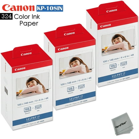 3 Pack Canon KP-108IN Color Ink Paper includes 324 Ink Paper sheets + Ink toners for Canon Selphy CP1200, Selphy CP910, Selphy CP900, cp770 and cp760