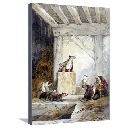 The Council Held by the Rats (La Fontaine's Fable) - by Auguste Stretched Canvas Print Wall Art