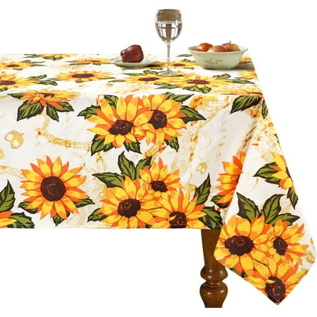 

SOVCFOE Polyester Oblong/Rectangle 60 x 102 Inch Waterproof Resuable Washable Resistant Durable Table Cloth -Sunflower French Country Rustic Floral Table Cover for Spring/Summer/Fall Decoration Use