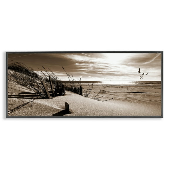 Stupell Industries Zen Sands Beach Landscape Photography Black Framed Art Print Wall Art, 24 x 10