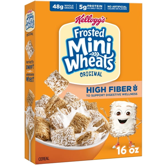 Kellogg’s Frosted Mini-Wheats Breakfast Cereal, High Fiber, 48g Whole Grain, 16 oz