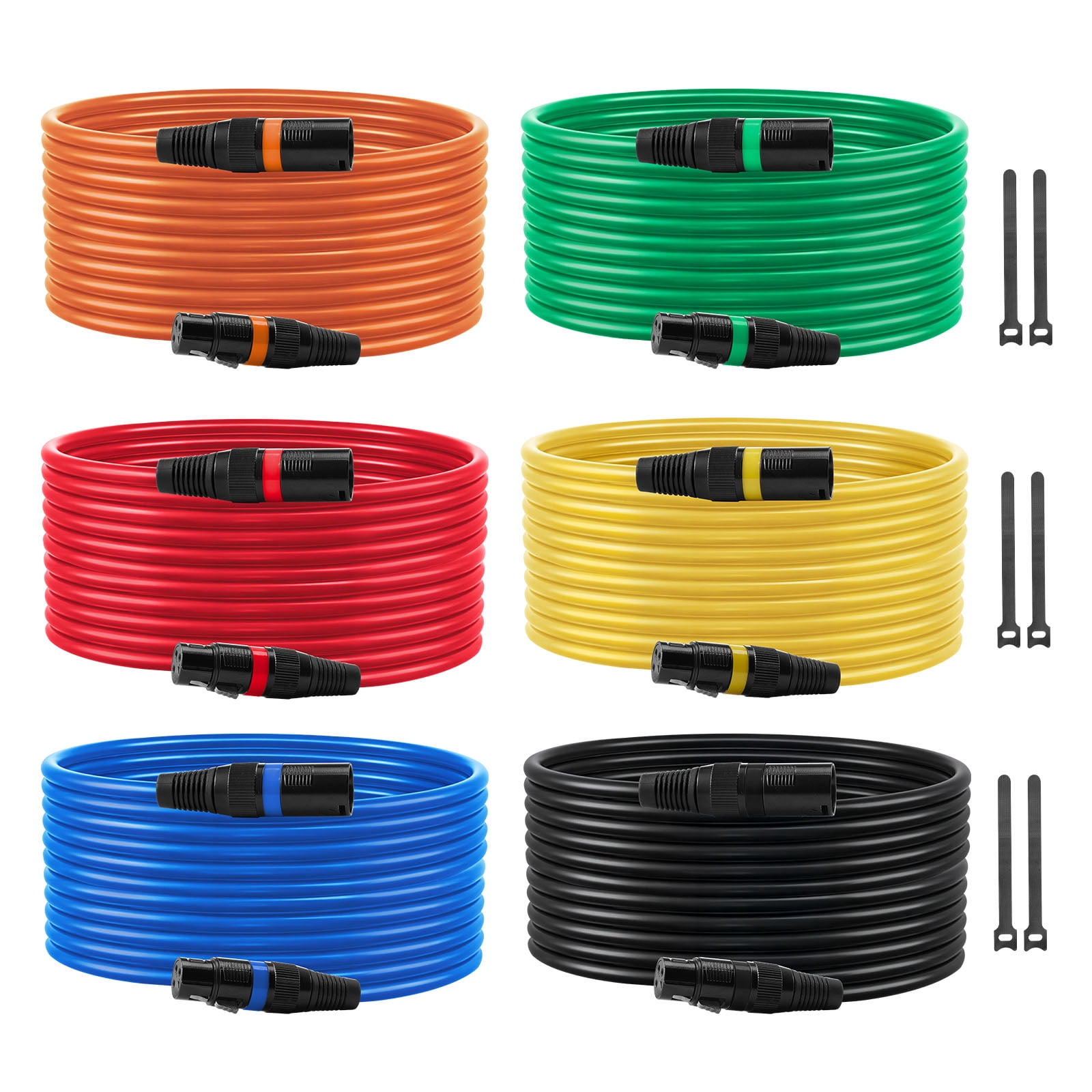 VEVOR XLR Cable 20 ft, 6 Pack, Shielded Balanced DMX Male to Female Microphone Cables, Gold-Plated 3-Pin XLR Mic Speaker Cord Wires, for Stage Lighting, Microphones,Amplifier, Mixer, Speaker Systems