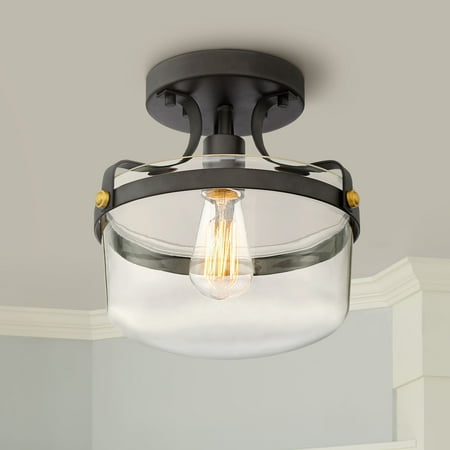 Franklin Iron Works Rustic Industrial Ceiling Light Semi Flush Mount Fixture Bronze 10 1/4