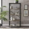 thumbnail image 2 of Walker Edison Finley Urban Industrial Angle Iron X Back Bookshelf, 64 Inch, Grey Wash, 2 of 8