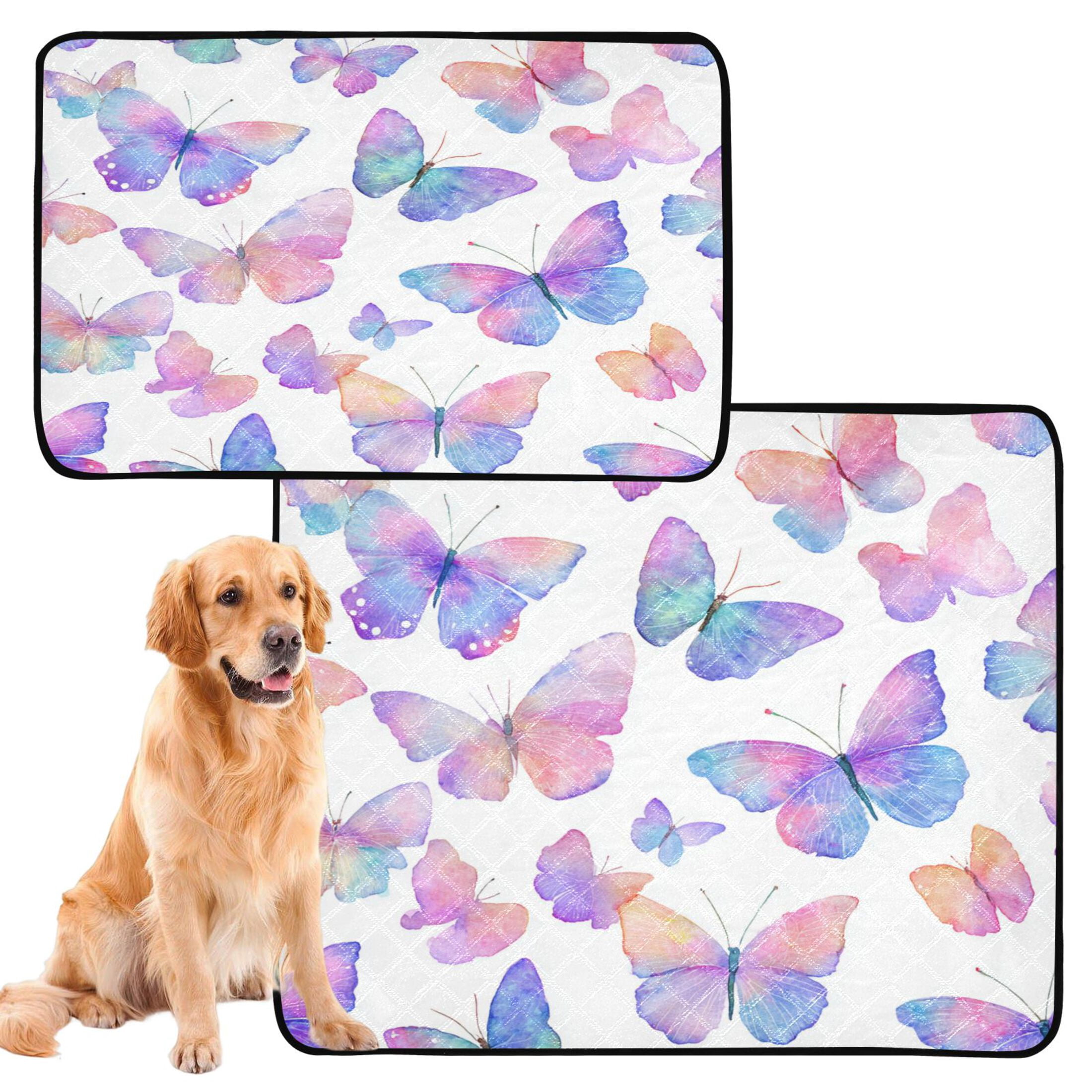 Qxltty Colorful Butterflies Cat litter Pads Pet Set of 3 Diaper Mats Center Anti-leakage Layer Absorbent Soft and Comfortable