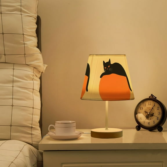 Yayeee Mini Table Lamp 10.8" Dimmable with Fabric Shade 3 Color Temperatures, Black Cat Orange Ball