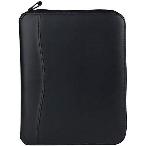 Basics Spacemaker Ring-Bound Binder for Planners | Simulated Leather Vinyl - Zipper Binder (Classic, Black)
