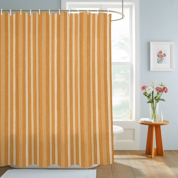 Burnt Orange Striped Shower Curtain, Minimalism Stripes Modern Vintage Farmhouse Abstract Waterproof Washable Shower Curtain for Bathroom Bathtub Partition Bath Decoration Set with Hooks 48x72in
