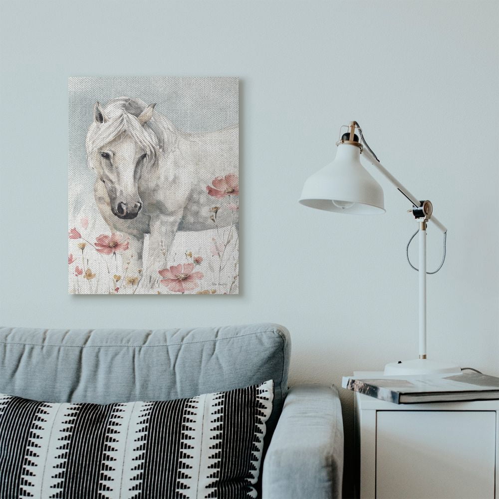 Stupell Industries Beautiful Horse Pink Flower Animal Watercolor Painting Canvas Wall Art by Lisa Audit