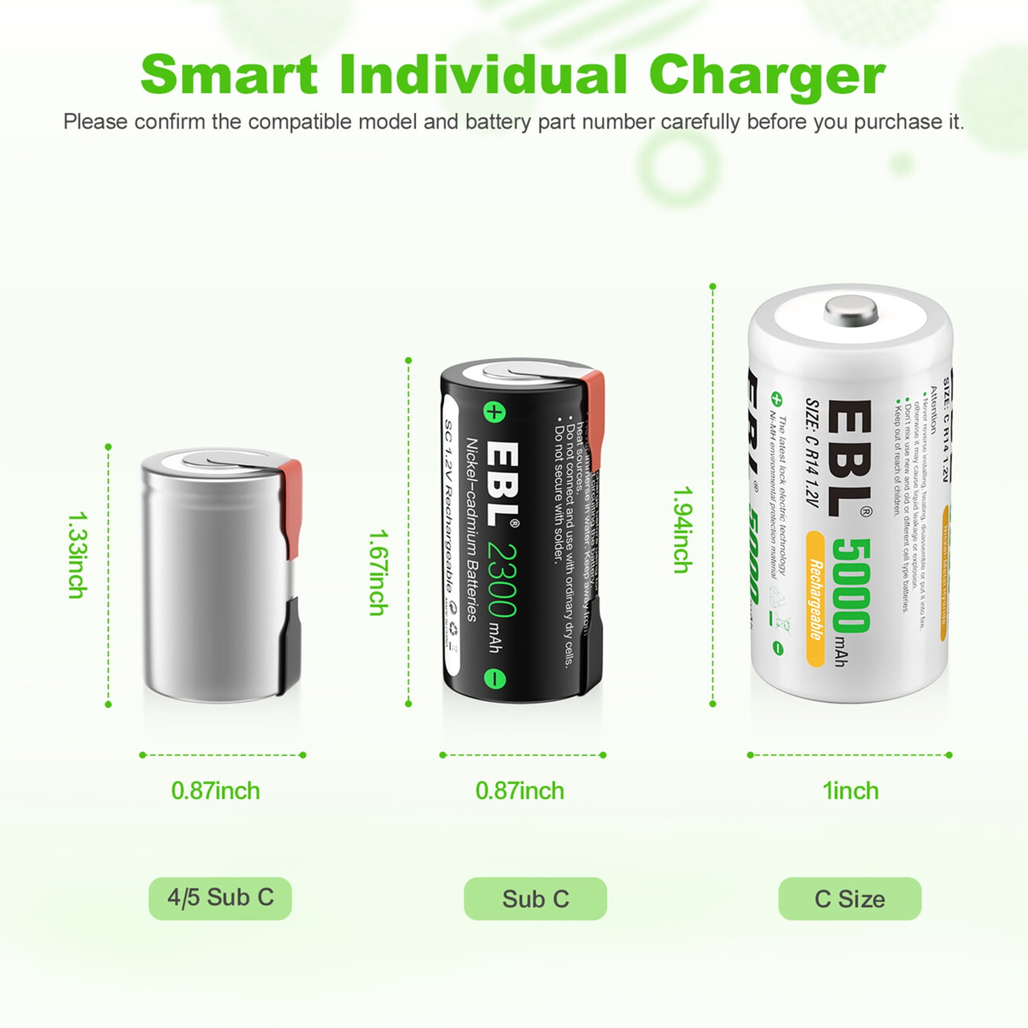 EBL C Size Battery Rechargeable R14 Heavy Duty Batteries For