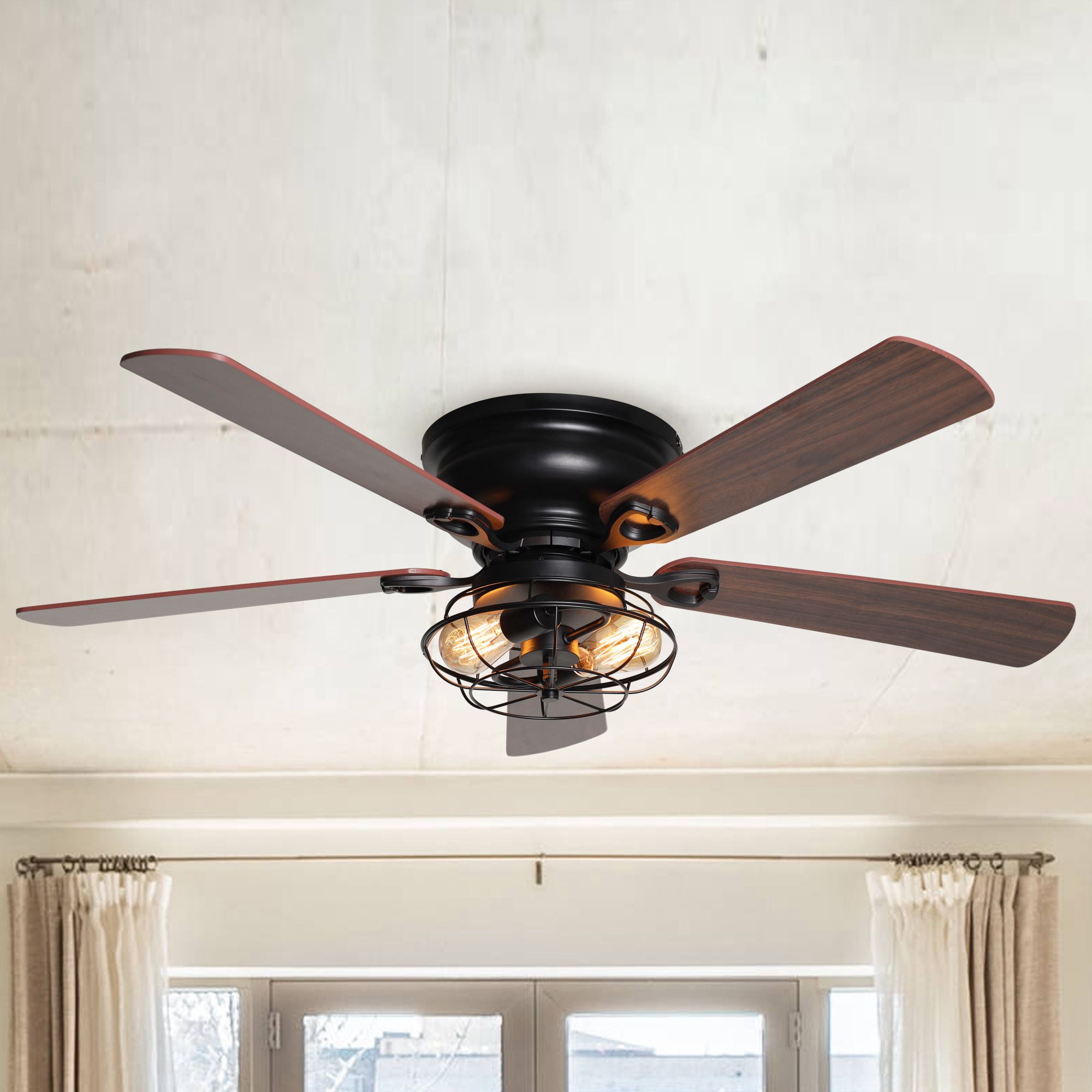 48 Inch Vintage Ceiling Fan with Lights and Remote Control 5 Blades Reversible Chandelier