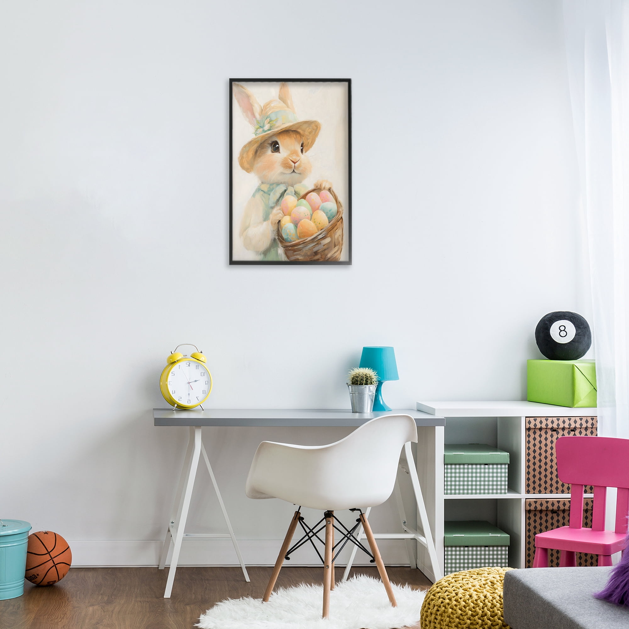 Stupell Industries Easter Egg Basket Rabbit Black Framed Giclee Art, design by The Prints Vibe